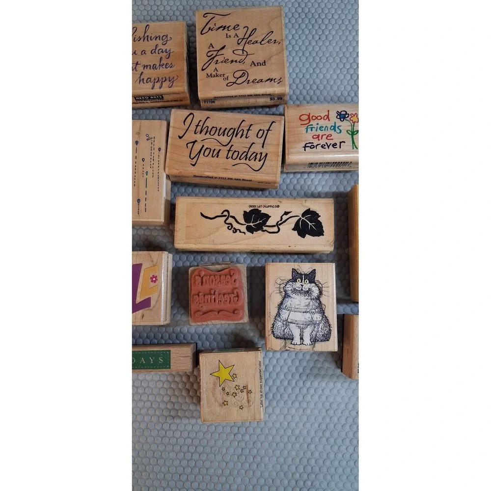 Vintage Wood Block Rubber Stamp Lot of 17 - Mixed Brands Crafting Scrapbook Card